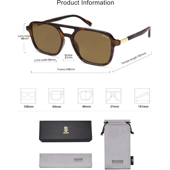 🆕 Women Brown Retro Aviator Sunglasses Trendy Rectangle Shades Stylish Design - Picture 5 of 5